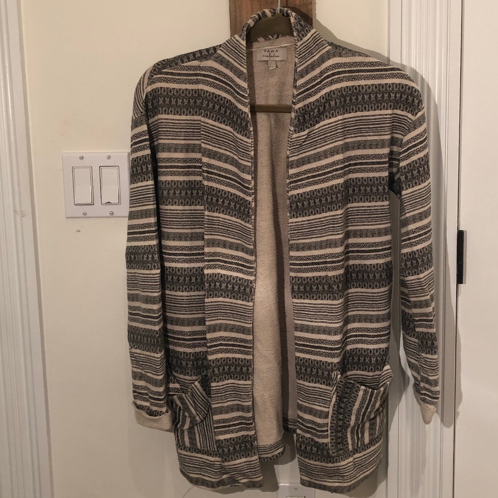 Zara Blue and White Aztec Patterned Cardigan